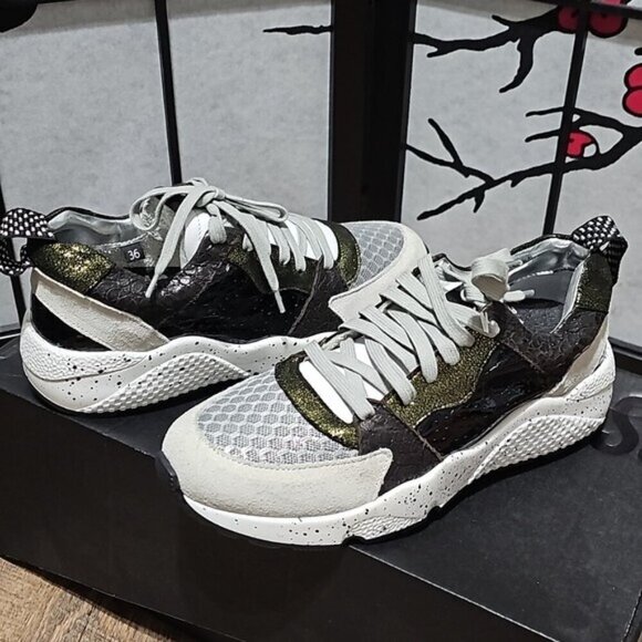 P448 Alex Sneakers Shoes Black White Gray Size 36 New - Picture 2 of 10